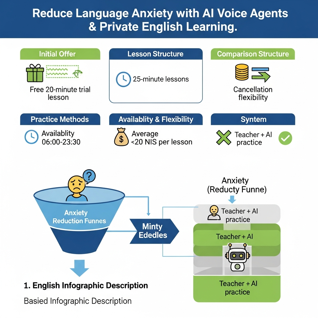 Infographic showing how AI voice practice and one-on-one English lessons reduce language anxiety with i-fal facts.